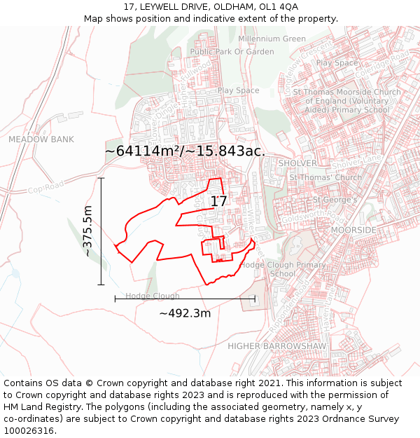 17, LEYWELL DRIVE, OLDHAM, OL1 4QA: Plot and title map