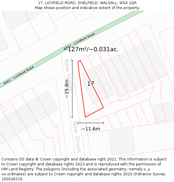 17, LICHFIELD ROAD, SHELFIELD, WALSALL, WS4 1QA: Plot and title map