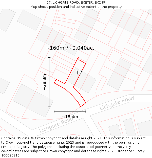 17, LICHGATE ROAD, EXETER, EX2 8FJ: Plot and title map