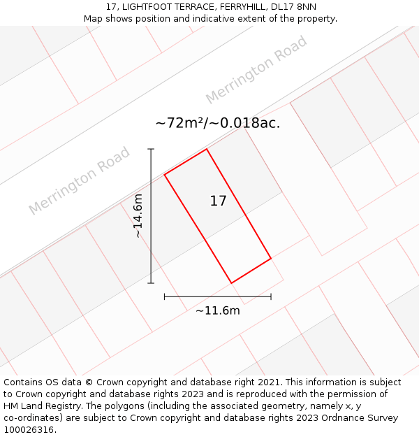 17, LIGHTFOOT TERRACE, FERRYHILL, DL17 8NN: Plot and title map