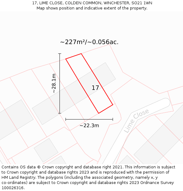17, LIME CLOSE, COLDEN COMMON, WINCHESTER, SO21 1WN: Plot and title map