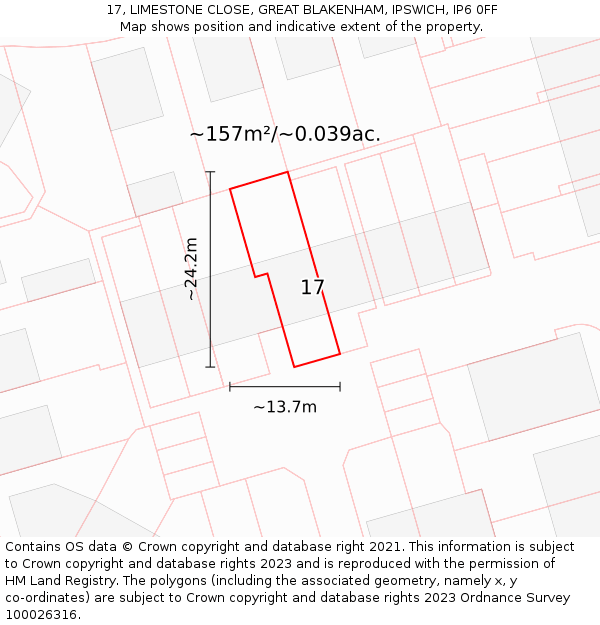 17, LIMESTONE CLOSE, GREAT BLAKENHAM, IPSWICH, IP6 0FF: Plot and title map