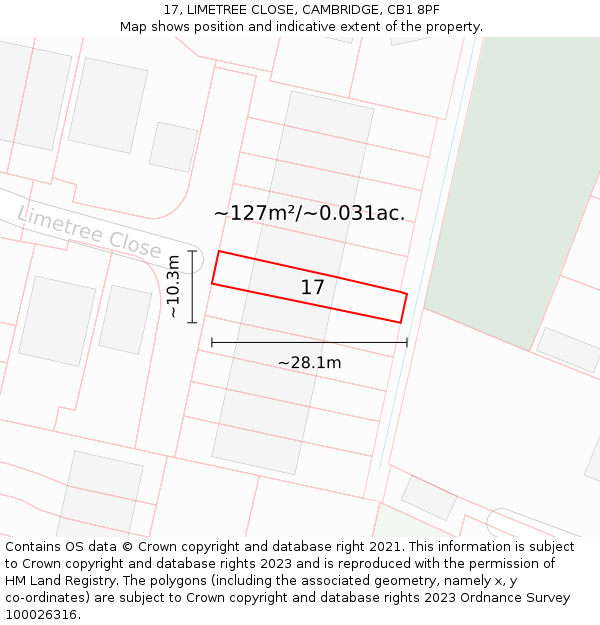 17, LIMETREE CLOSE, CAMBRIDGE, CB1 8PF: Plot and title map
