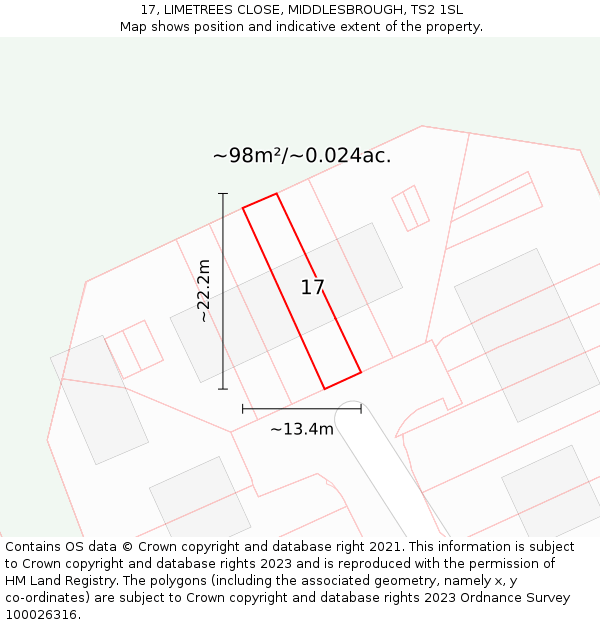 17, LIMETREES CLOSE, MIDDLESBROUGH, TS2 1SL: Plot and title map
