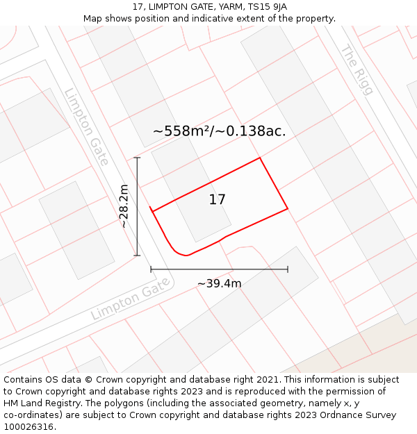 17, LIMPTON GATE, YARM, TS15 9JA: Plot and title map
