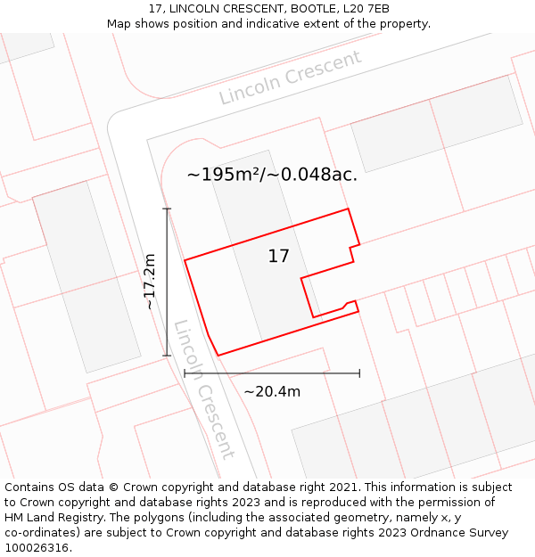 17, LINCOLN CRESCENT, BOOTLE, L20 7EB: Plot and title map