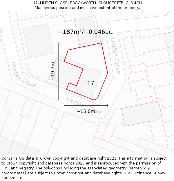 17, LINDEN CLOSE, BROCKWORTH, GLOUCESTER, GL3 4GH: Plot and title map