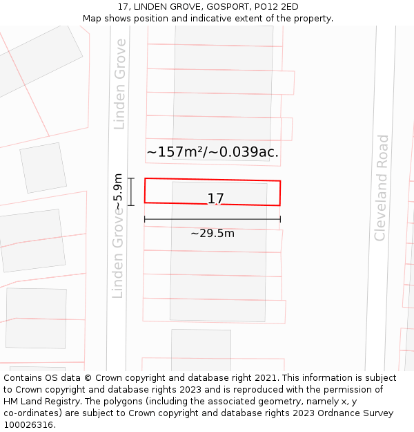 17, LINDEN GROVE, GOSPORT, PO12 2ED: Plot and title map