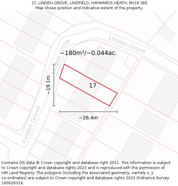 17, LINDEN GROVE, LINDFIELD, HAYWARDS HEATH, RH16 2EE: Plot and title map