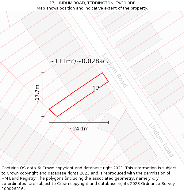 17, LINDUM ROAD, TEDDINGTON, TW11 9DR: Plot and title map