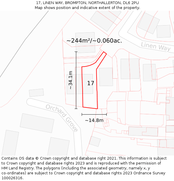 17, LINEN WAY, BROMPTON, NORTHALLERTON, DL6 2PU: Plot and title map