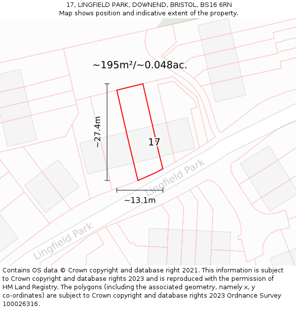 17, LINGFIELD PARK, DOWNEND, BRISTOL, BS16 6RN: Plot and title map