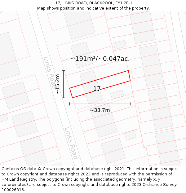 17, LINKS ROAD, BLACKPOOL, FY1 2RU: Plot and title map