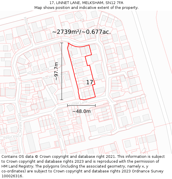 17, LINNET LANE, MELKSHAM, SN12 7FA: Plot and title map
