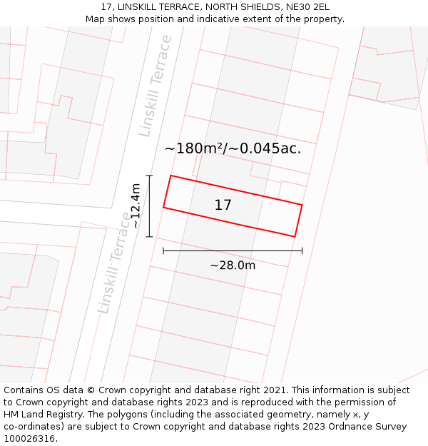 17, LINSKILL TERRACE, NORTH SHIELDS, NE30 2EL: Plot and title map