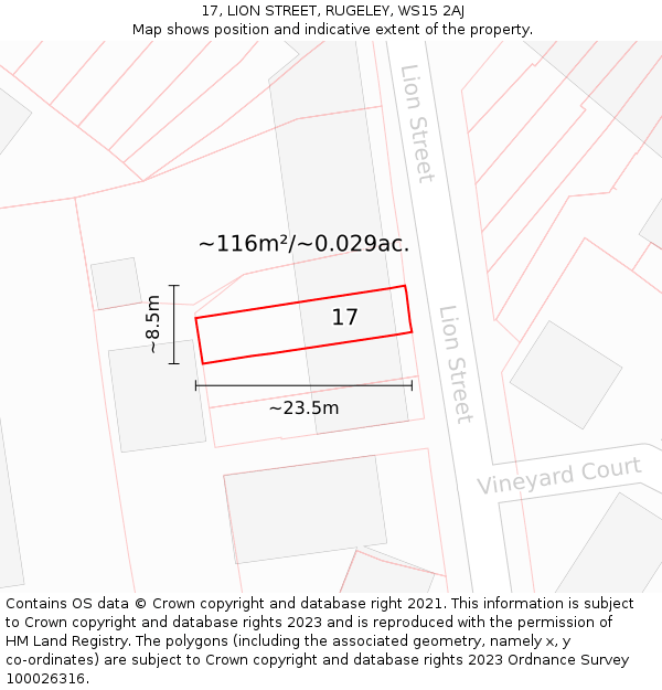 17, LION STREET, RUGELEY, WS15 2AJ: Plot and title map