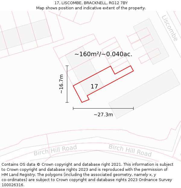 17, LISCOMBE, BRACKNELL, RG12 7BY: Plot and title map