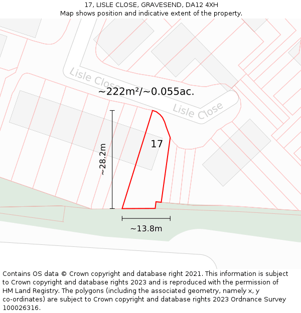 17, LISLE CLOSE, GRAVESEND, DA12 4XH: Plot and title map