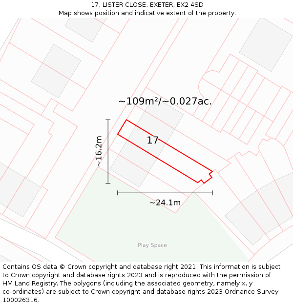 17, LISTER CLOSE, EXETER, EX2 4SD: Plot and title map