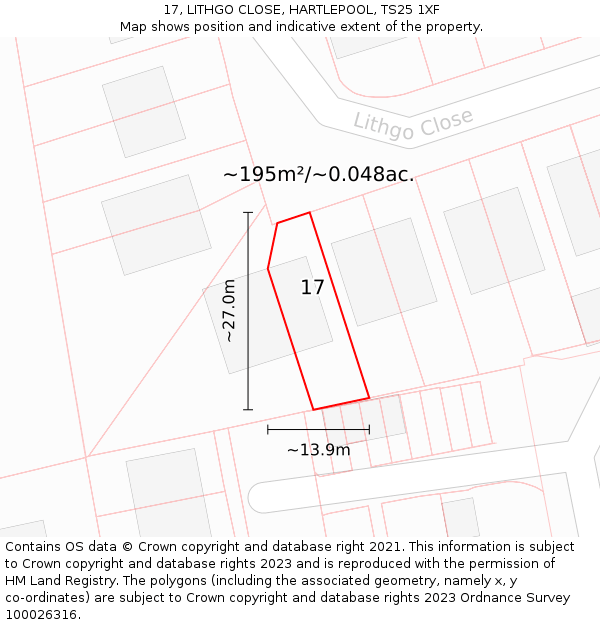 17, LITHGO CLOSE, HARTLEPOOL, TS25 1XF: Plot and title map