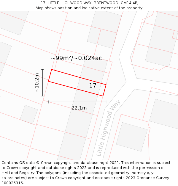 17, LITTLE HIGHWOOD WAY, BRENTWOOD, CM14 4RJ: Plot and title map