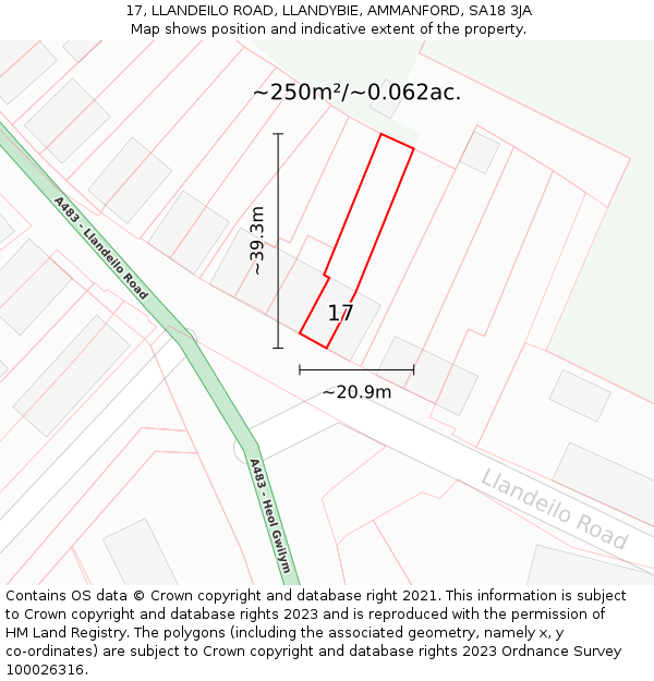 17, LLANDEILO ROAD, LLANDYBIE, AMMANFORD, SA18 3JA: Plot and title map