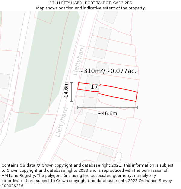 17, LLETTY HARRI, PORT TALBOT, SA13 2ES: Plot and title map
