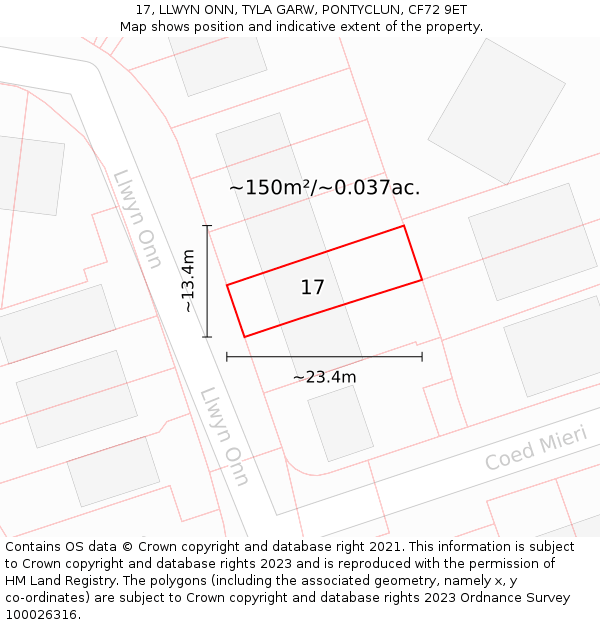 17, LLWYN ONN, TYLA GARW, PONTYCLUN, CF72 9ET: Plot and title map