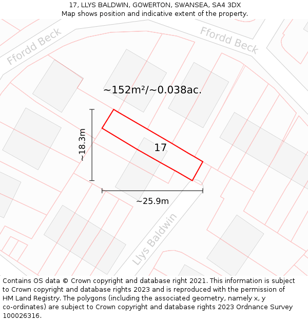 17, LLYS BALDWIN, GOWERTON, SWANSEA, SA4 3DX: Plot and title map