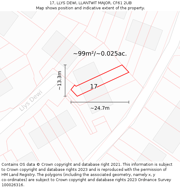 17, LLYS DEWI, LLANTWIT MAJOR, CF61 2UB: Plot and title map