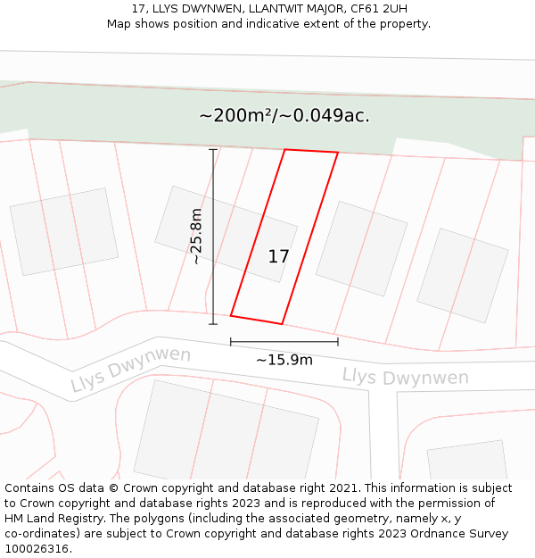 17, LLYS DWYNWEN, LLANTWIT MAJOR, CF61 2UH: Plot and title map