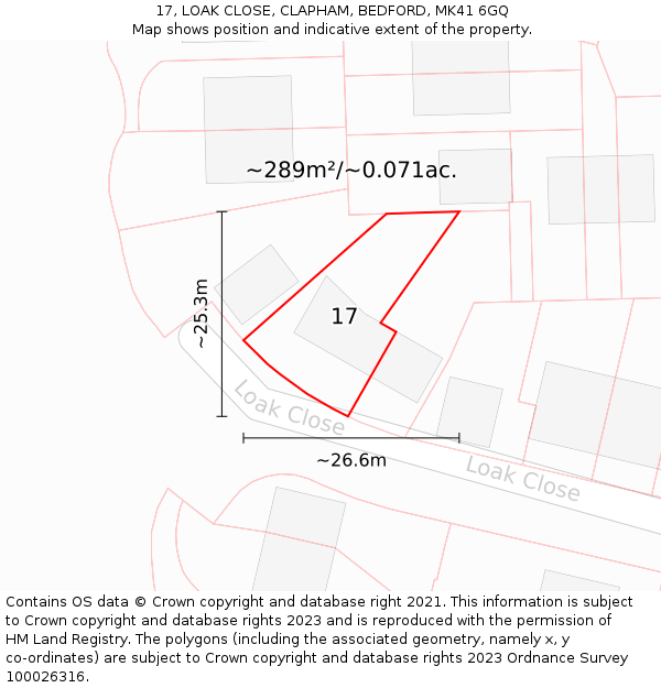 17, LOAK CLOSE, CLAPHAM, BEDFORD, MK41 6GQ: Plot and title map