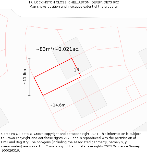 17, LOCKINGTON CLOSE, CHELLASTON, DERBY, DE73 6XD: Plot and title map