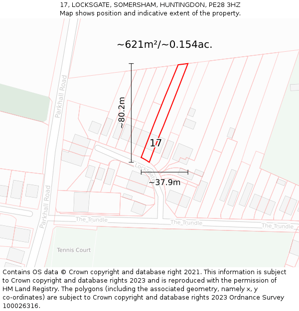 17, LOCKSGATE, SOMERSHAM, HUNTINGDON, PE28 3HZ: Plot and title map