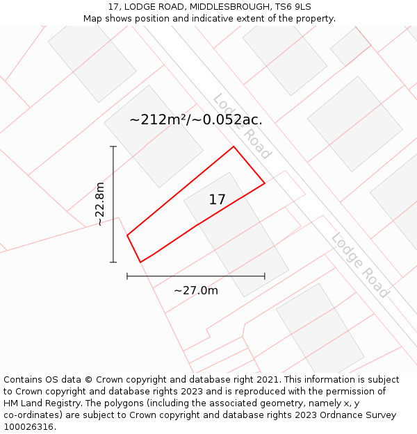 17, LODGE ROAD, MIDDLESBROUGH, TS6 9LS: Plot and title map