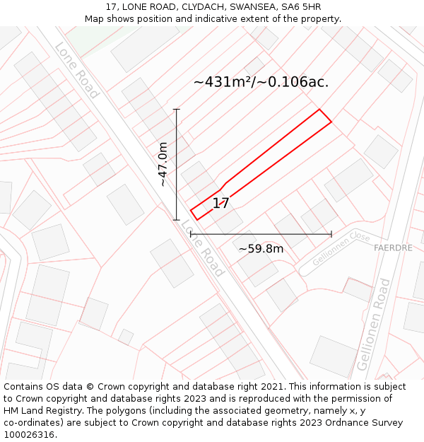 17, LONE ROAD, CLYDACH, SWANSEA, SA6 5HR: Plot and title map