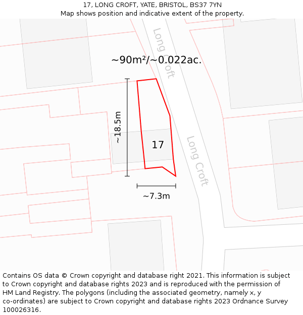 17, LONG CROFT, YATE, BRISTOL, BS37 7YN: Plot and title map