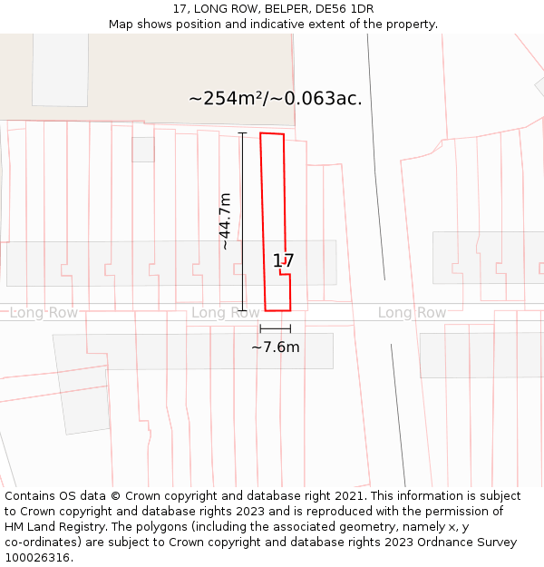 17, LONG ROW, BELPER, DE56 1DR: Plot and title map