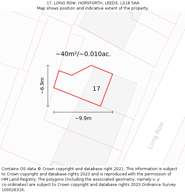 17, LONG ROW, HORSFORTH, LEEDS, LS18 5AA: Plot and title map