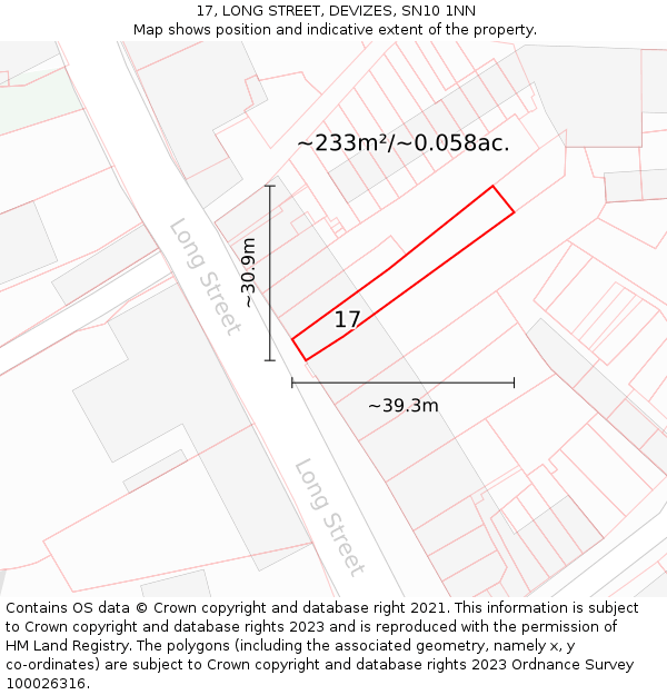 17, LONG STREET, DEVIZES, SN10 1NN: Plot and title map
