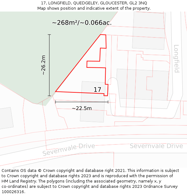 17, LONGFIELD, QUEDGELEY, GLOUCESTER, GL2 3NQ: Plot and title map