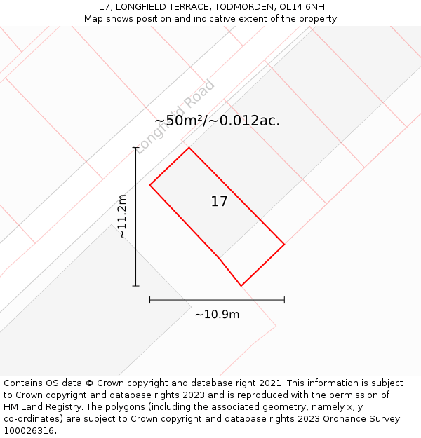 17, LONGFIELD TERRACE, TODMORDEN, OL14 6NH: Plot and title map