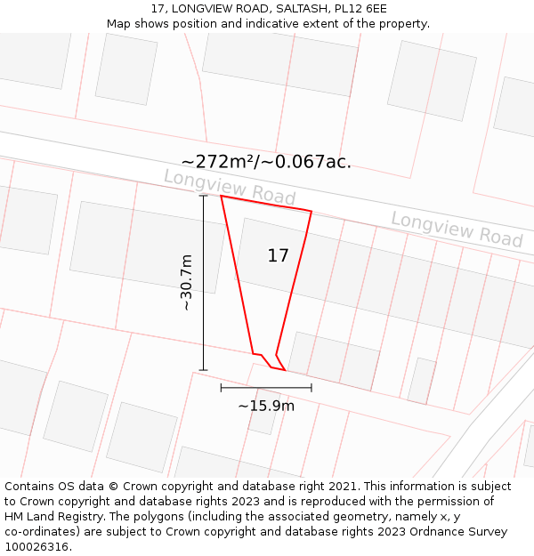 17, LONGVIEW ROAD, SALTASH, PL12 6EE: Plot and title map
