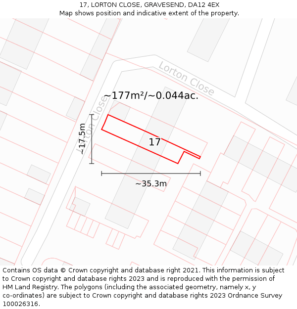 17, LORTON CLOSE, GRAVESEND, DA12 4EX: Plot and title map