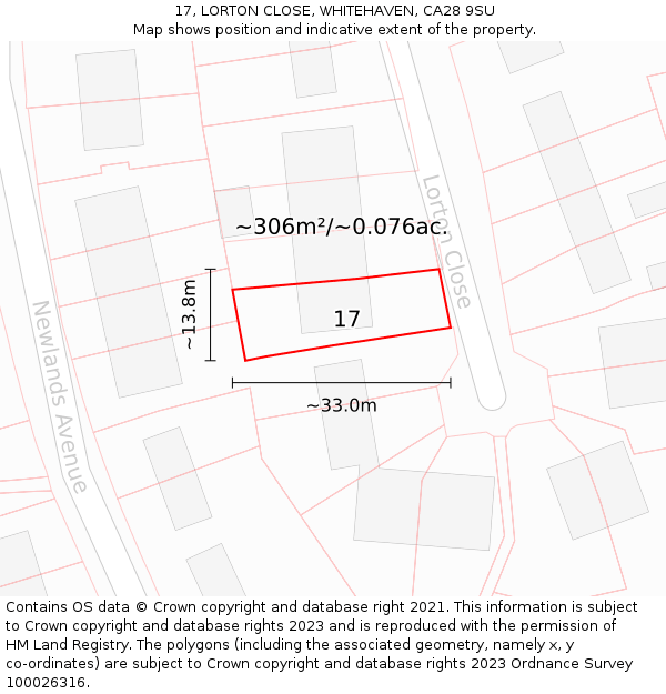 17, LORTON CLOSE, WHITEHAVEN, CA28 9SU: Plot and title map