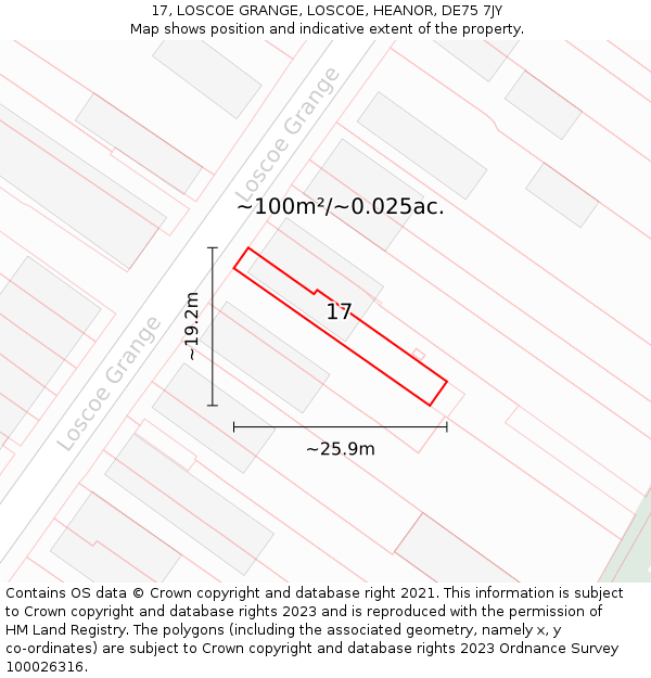 17, LOSCOE GRANGE, LOSCOE, HEANOR, DE75 7JY: Plot and title map
