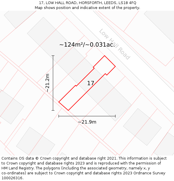 17, LOW HALL ROAD, HORSFORTH, LEEDS, LS18 4FQ: Plot and title map