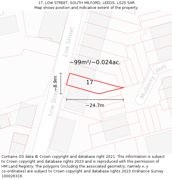 17, LOW STREET, SOUTH MILFORD, LEEDS, LS25 5AR: Plot and title map