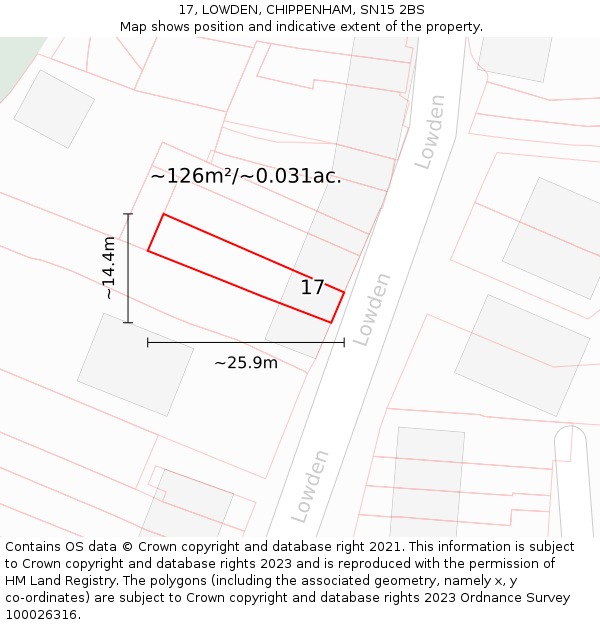 17, LOWDEN, CHIPPENHAM, SN15 2BS: Plot and title map