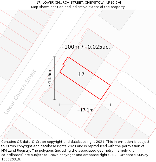 17, LOWER CHURCH STREET, CHEPSTOW, NP16 5HJ: Plot and title map